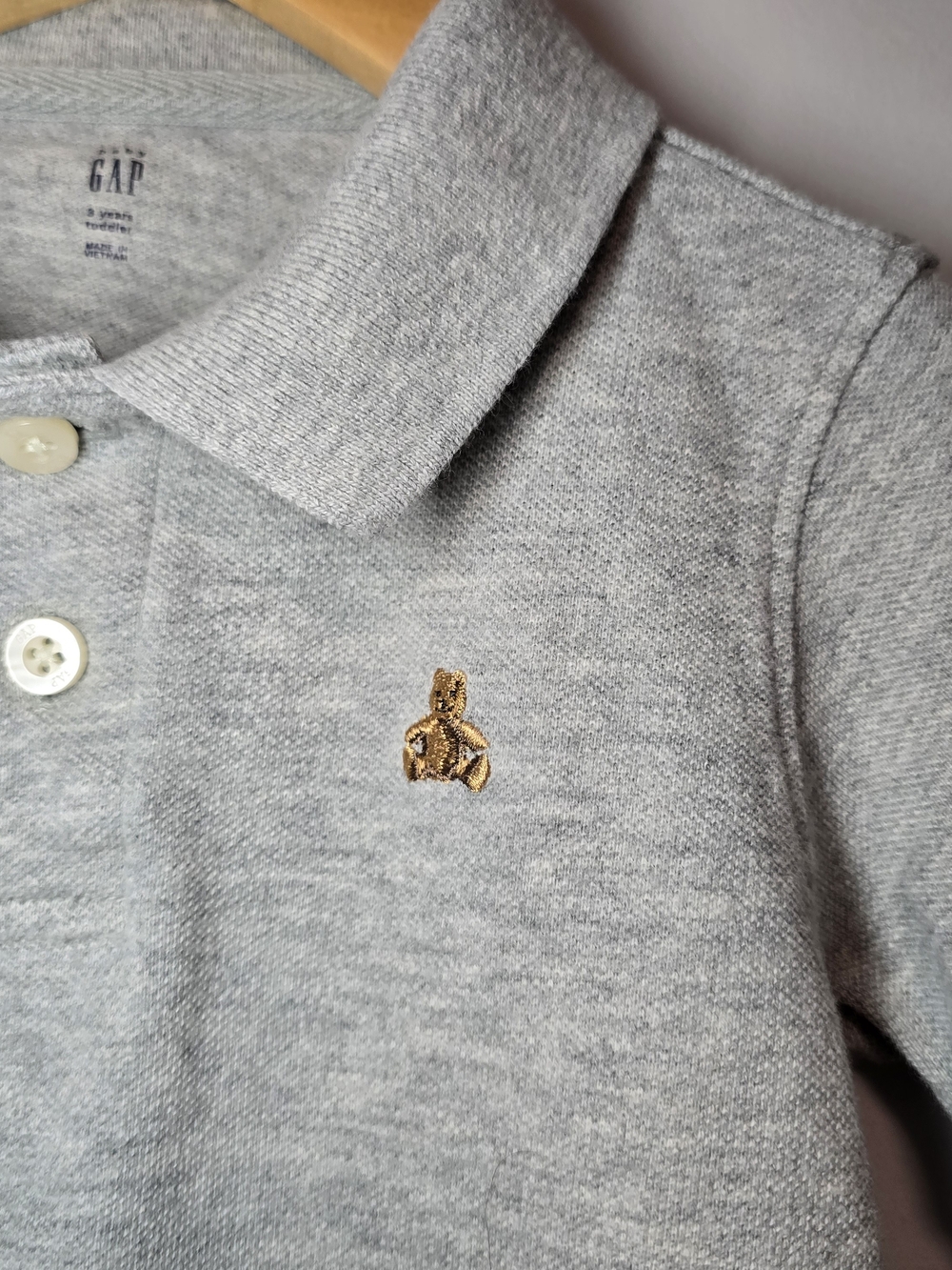 GAP Boys' Light Gray Cotton Polo Shirt with Bear Patch - Picture 4 of 7